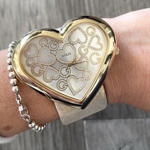 Like New Gold Ladies GUESS Watch Leather with Crystals